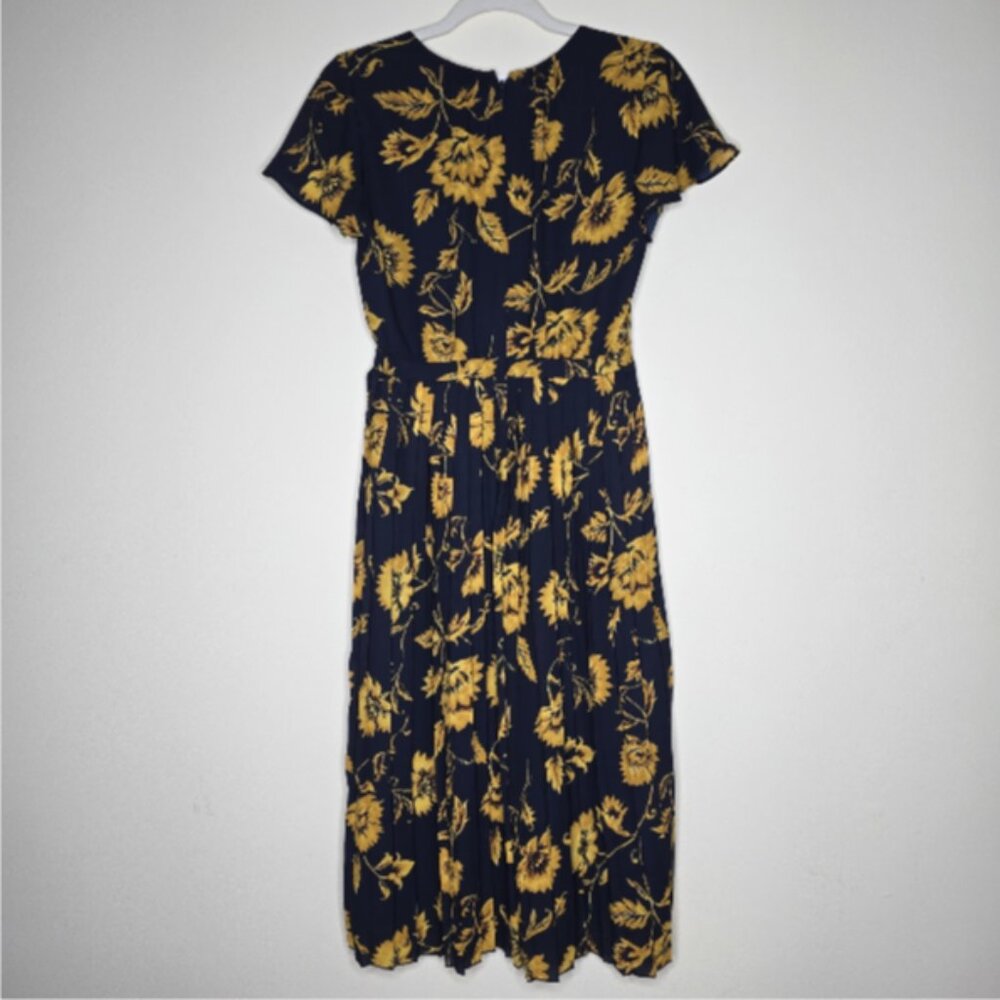 J Crew Floral Dress Cap Sleeve Navy Yellow Womens Size 0 Chic Bloomcore Feminine - Picture 2 of 15